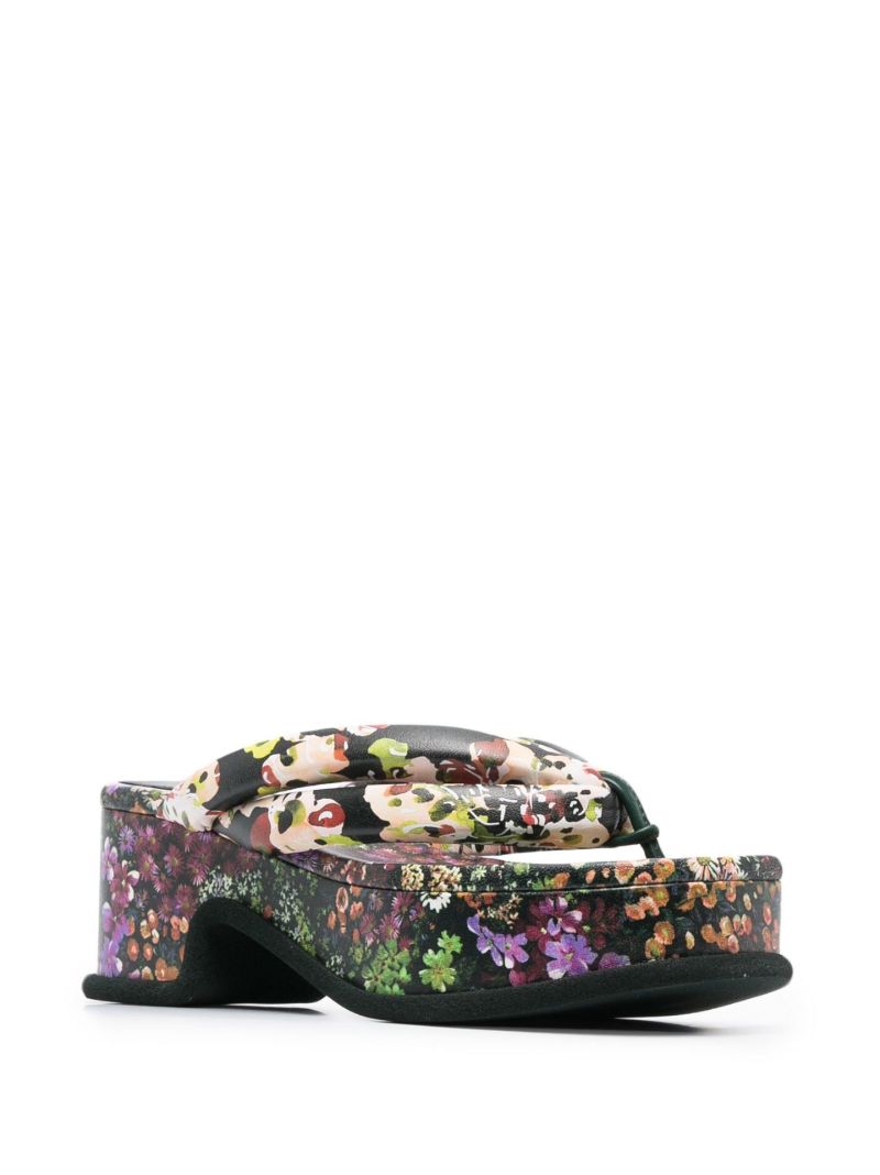 Black Floral Print Leather Sandals