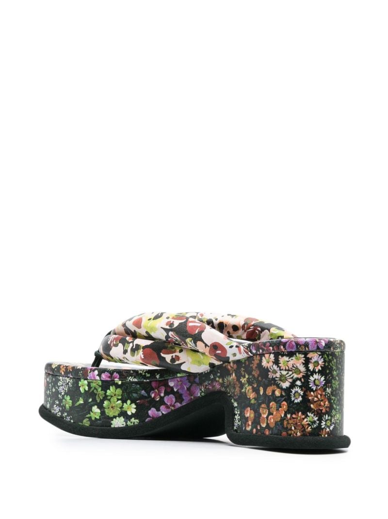 Black Floral Print Leather Sandals