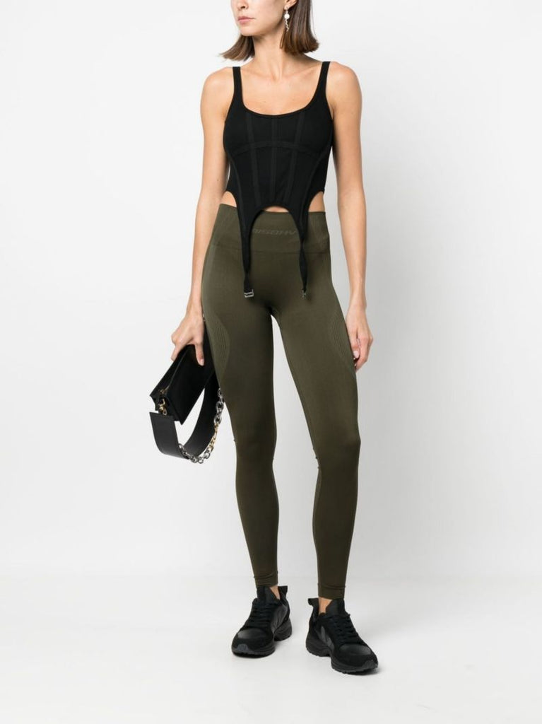 Green Logo Print Sports Leggings