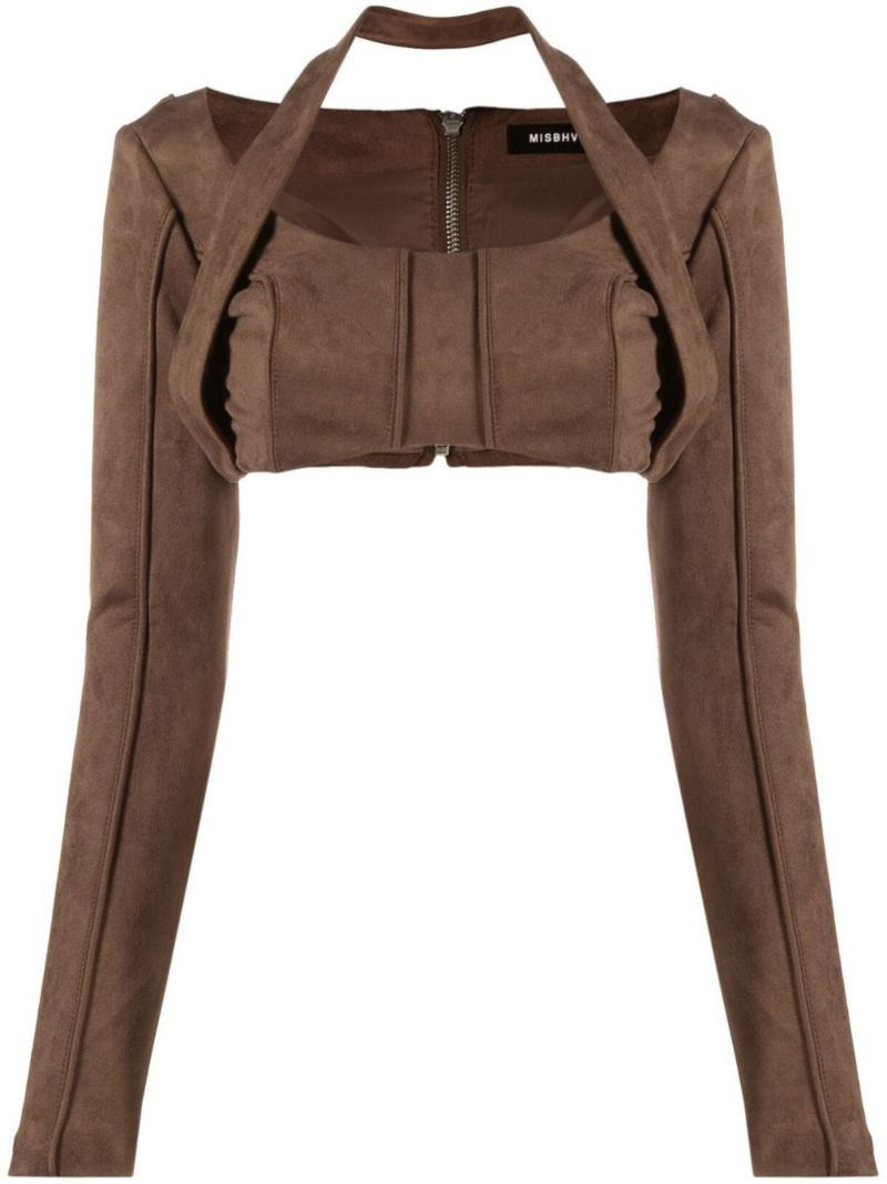Brown Faux Suede Crop Top