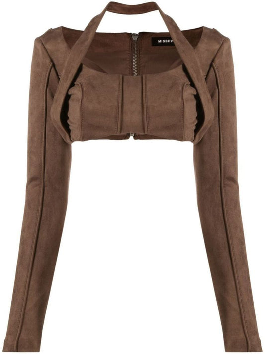 Brown Faux Suede Crop Top