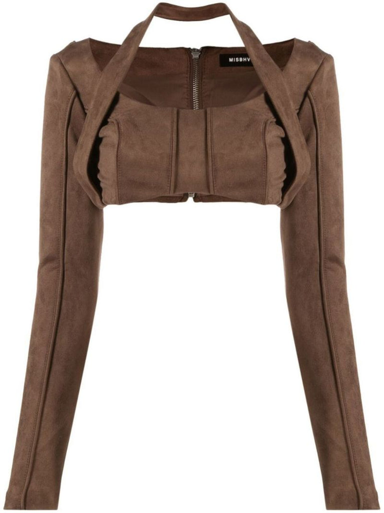 Brown Faux Suede Crop Top