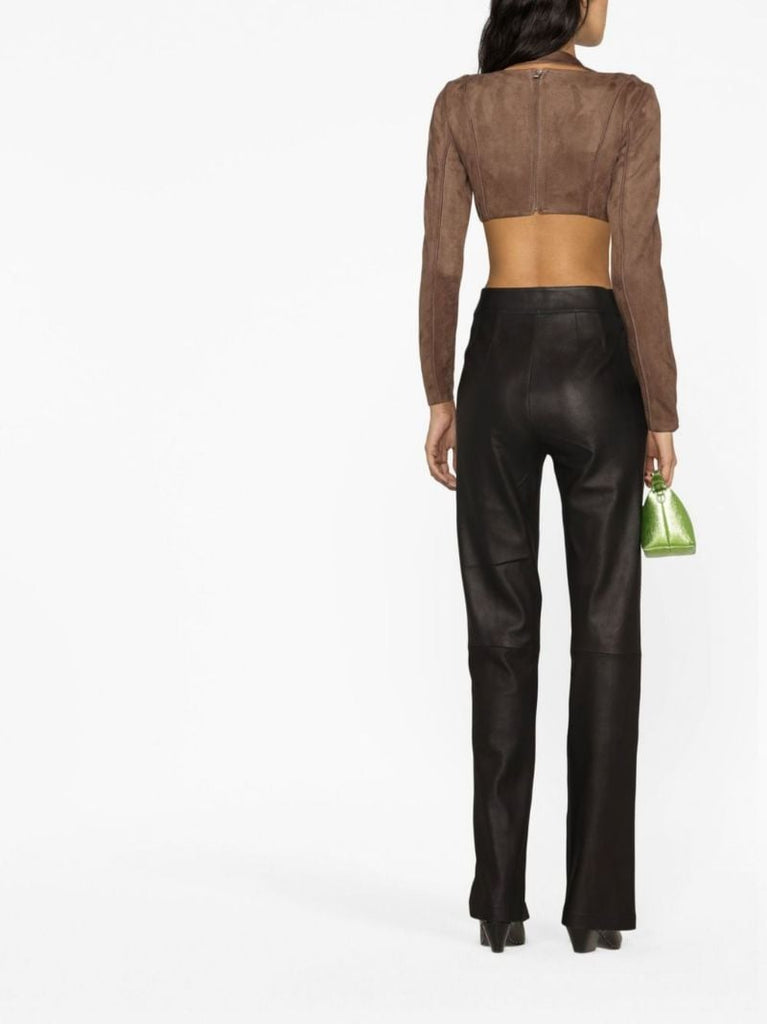 Brown Faux Suede Crop Top