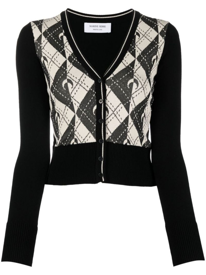 Black Royal Moon Carreaux Jacquard Cardigan
