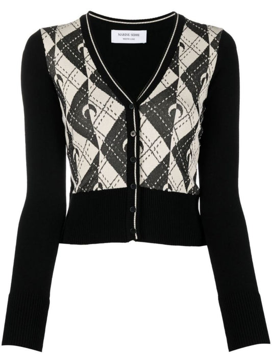 Black Royal Moon Carreaux Jacquard Cardigan