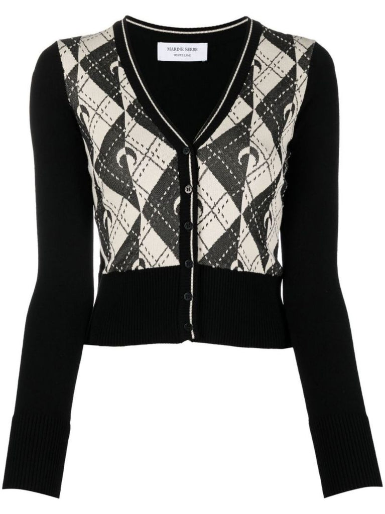 Black Royal Moon Carreaux Jacquard Cardigan