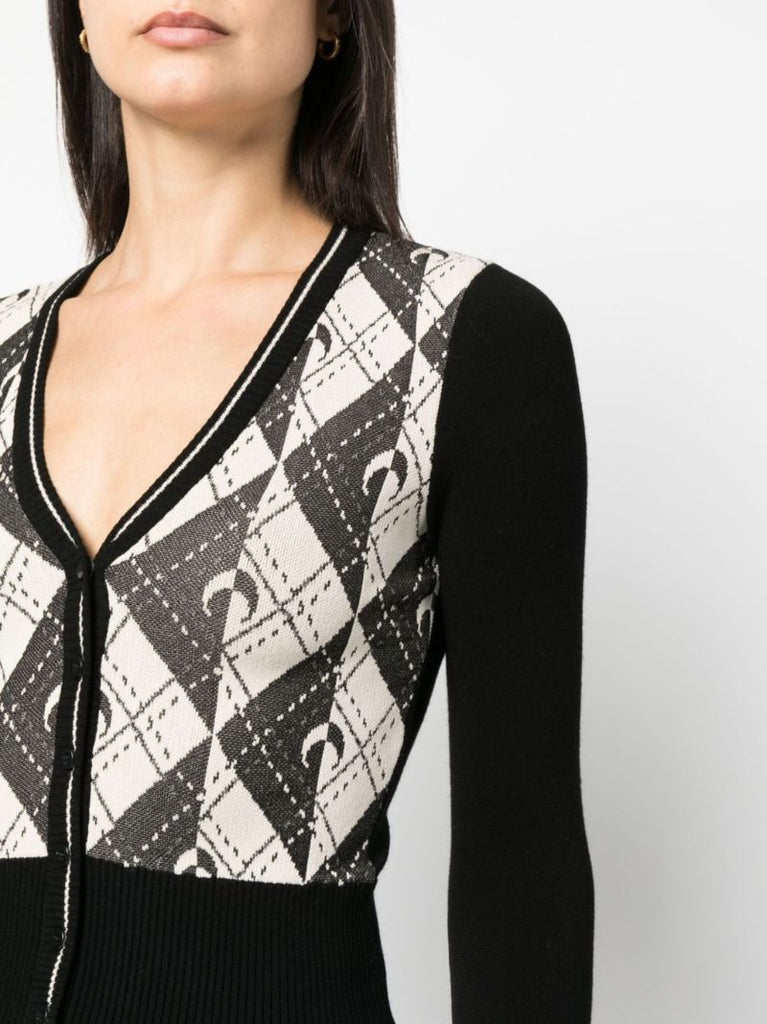 Black Royal Moon Carreaux Jacquard Cardigan