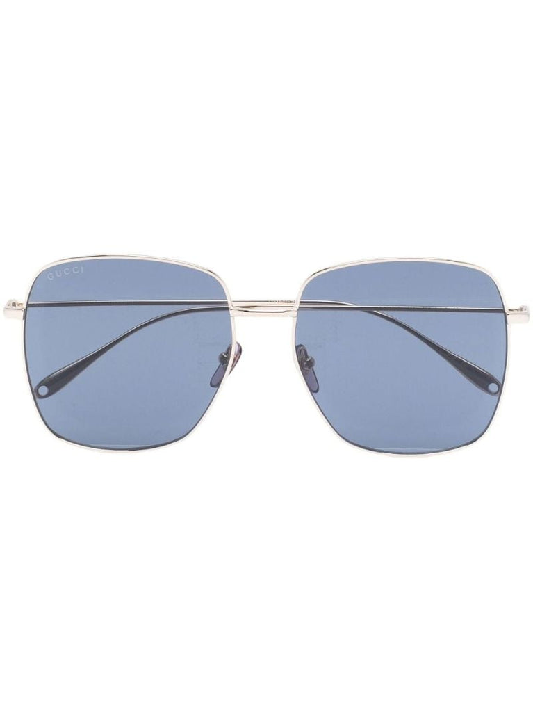Gold Embellished Charm Square Sunglasses