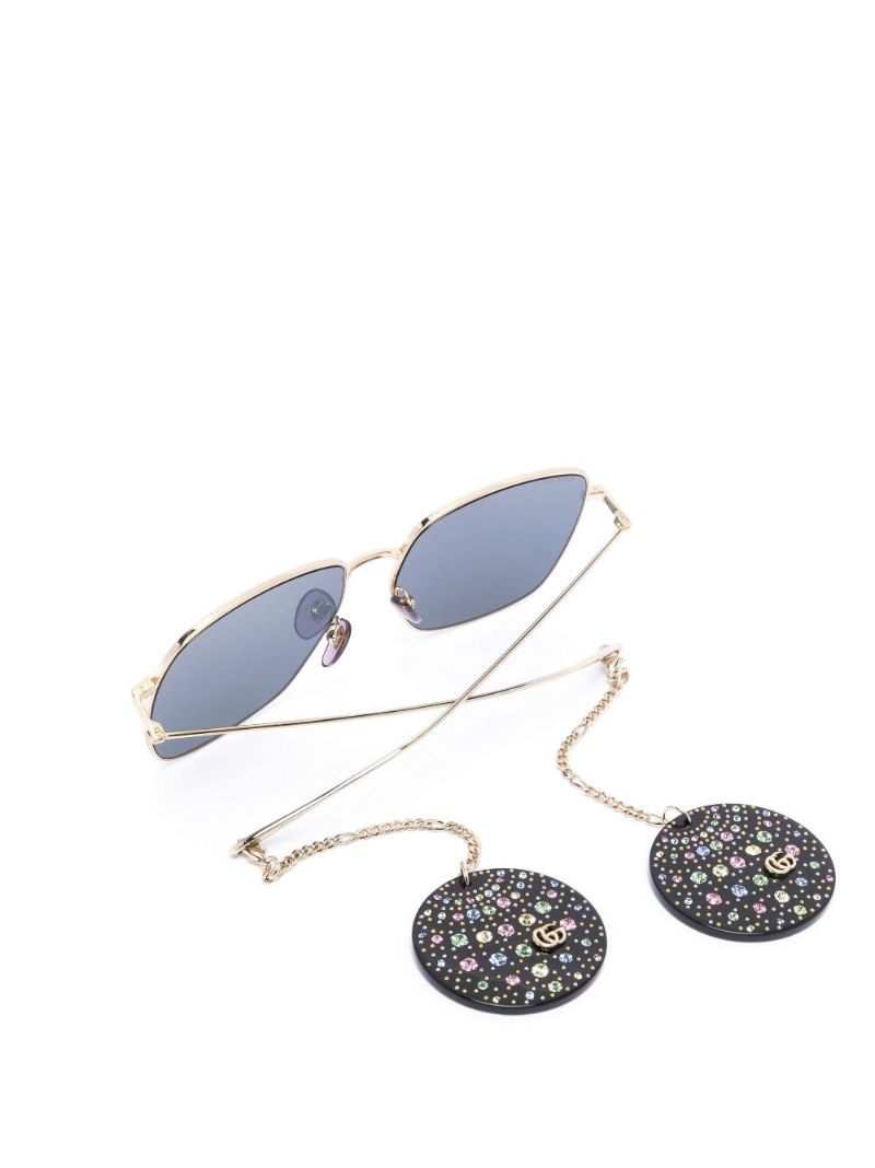Gold Embellished Charm Square Sunglasses