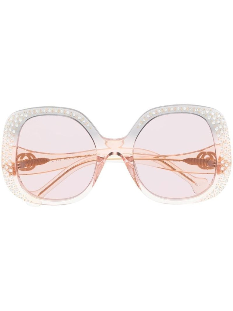 Pink Crystal-embellished Square Sunglasses