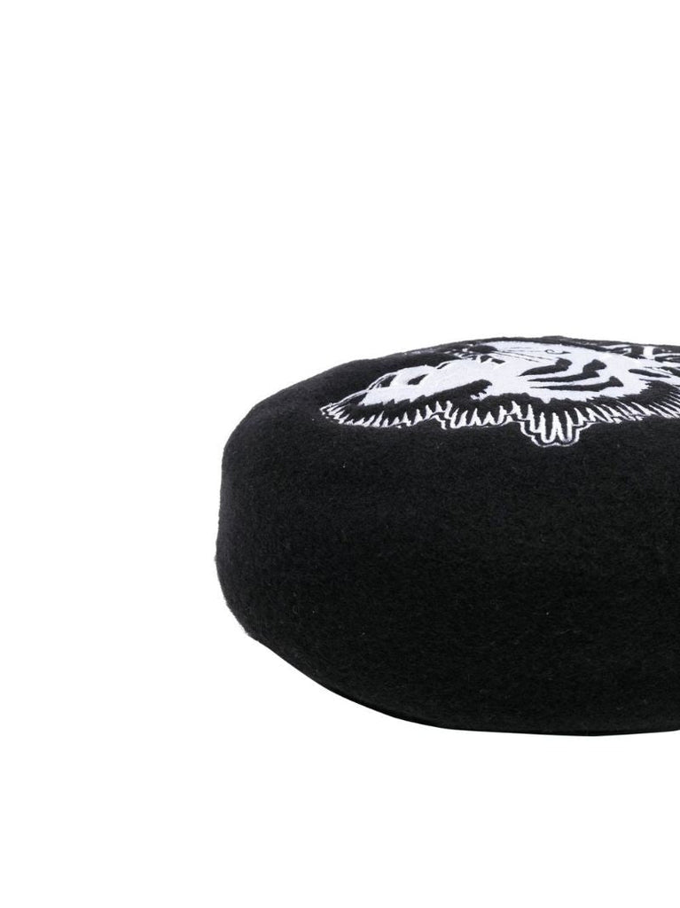 Black Tiger Embroidered Wool Beret