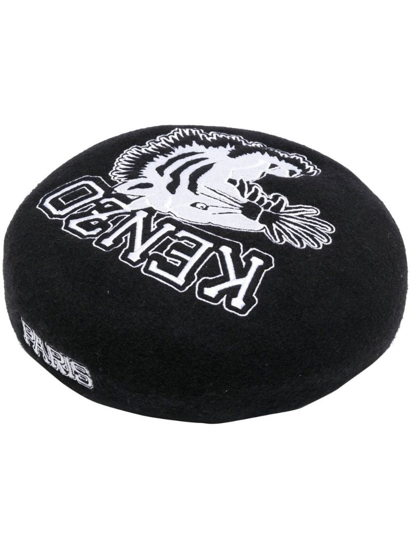 Black Tiger Embroidered Wool Beret