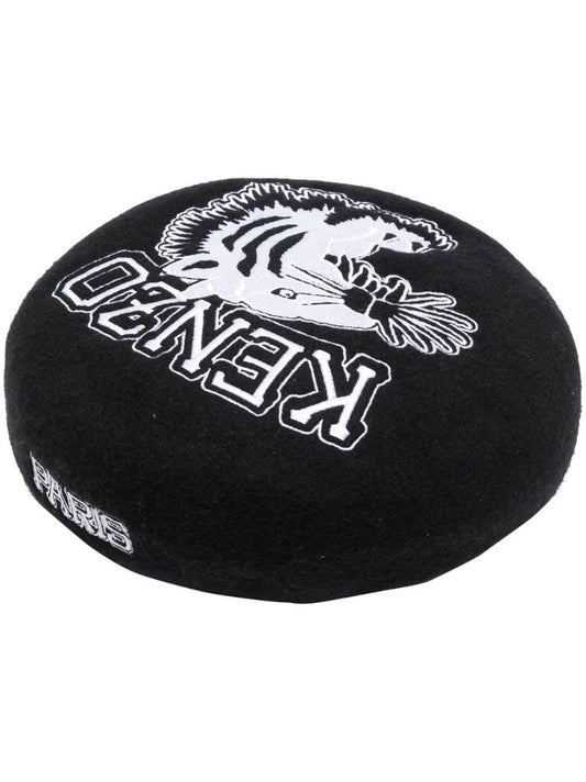 Black Tiger Embroidered Wool Beret