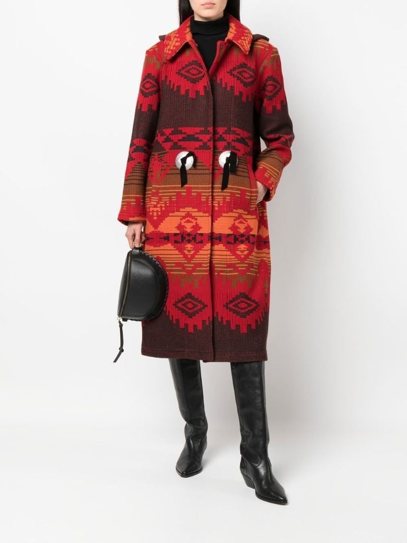 Red Geometric Jacquard Wool Coat