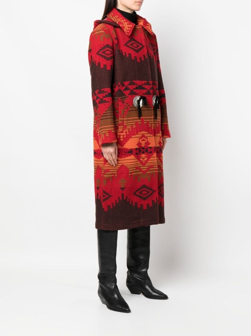 Red Geometric Jacquard Wool Coat