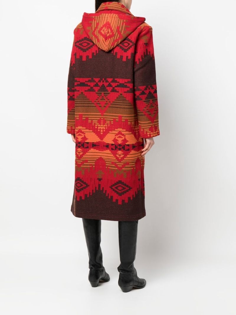 Red Geometric Jacquard Wool Coat