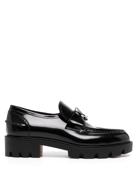 Black Moc Lug Sole Leather Loafers