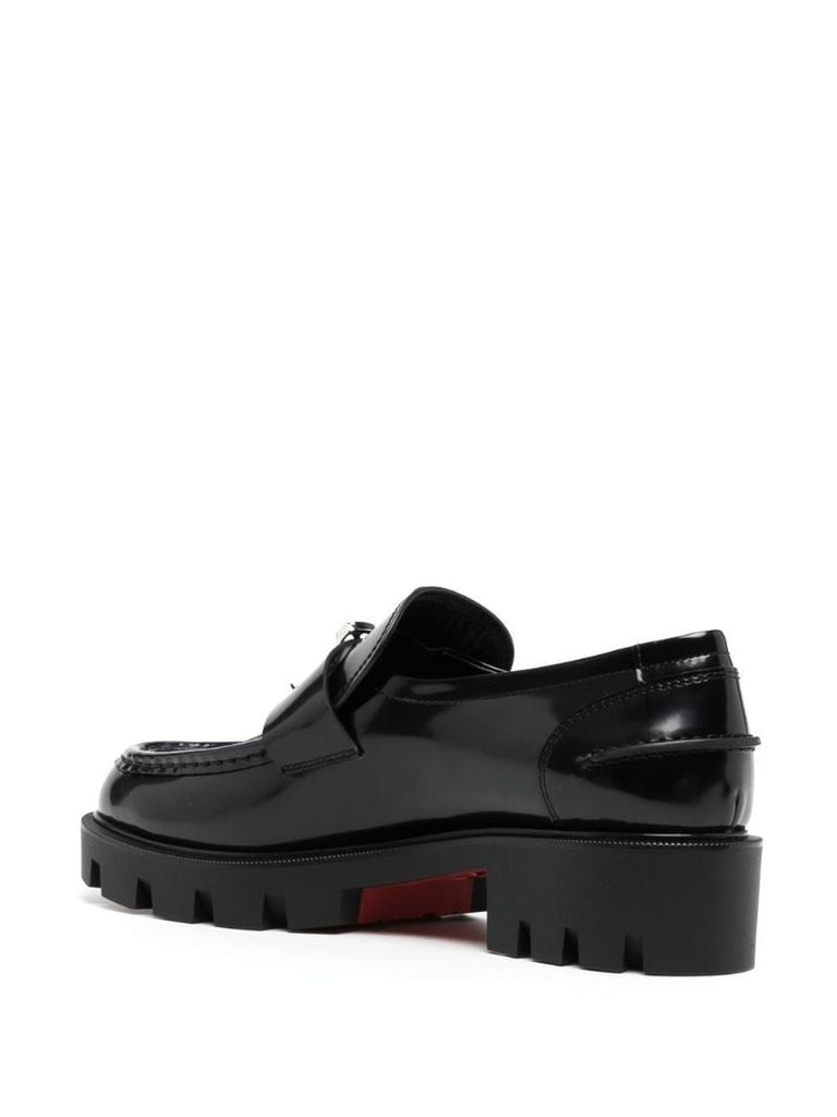 Black Moc Lug Sole Leather Loafers