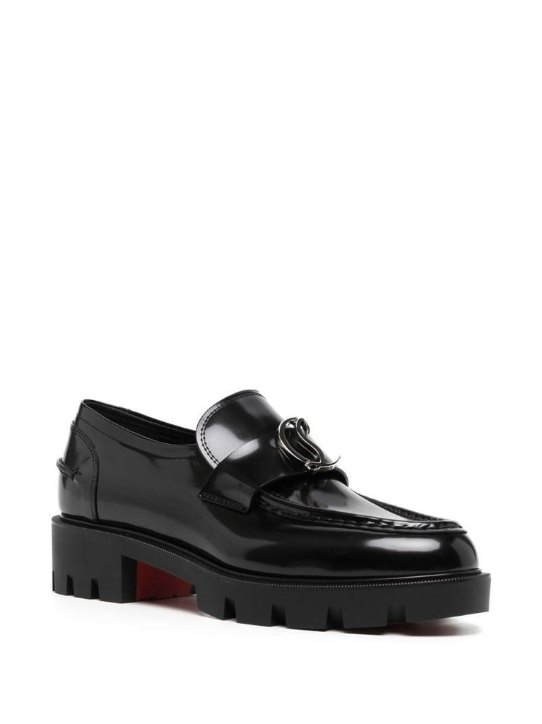 Black Moc Lug Sole Leather Loafers