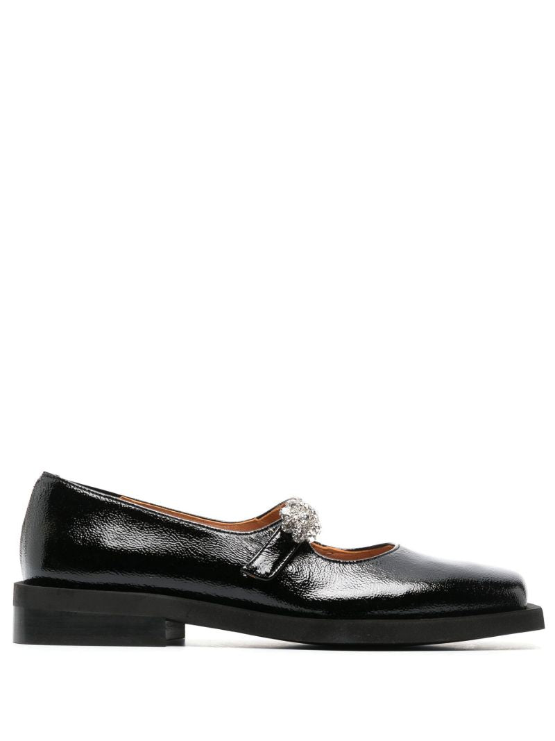 Black Crystal-embellished Mary Jane Ballet Pumps