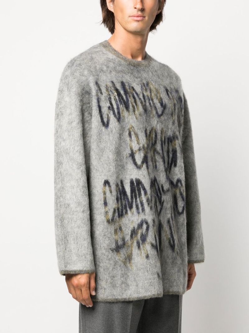 Grey Logo Brushed Knit Jumper