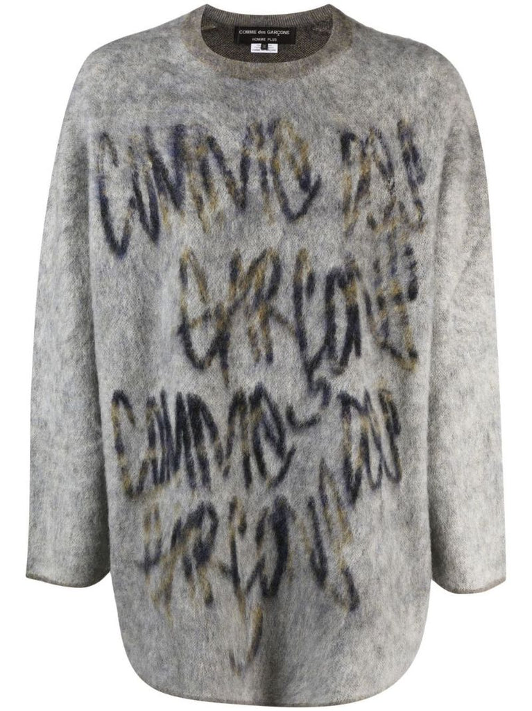 Grey Logo Brushed Knit Jumper