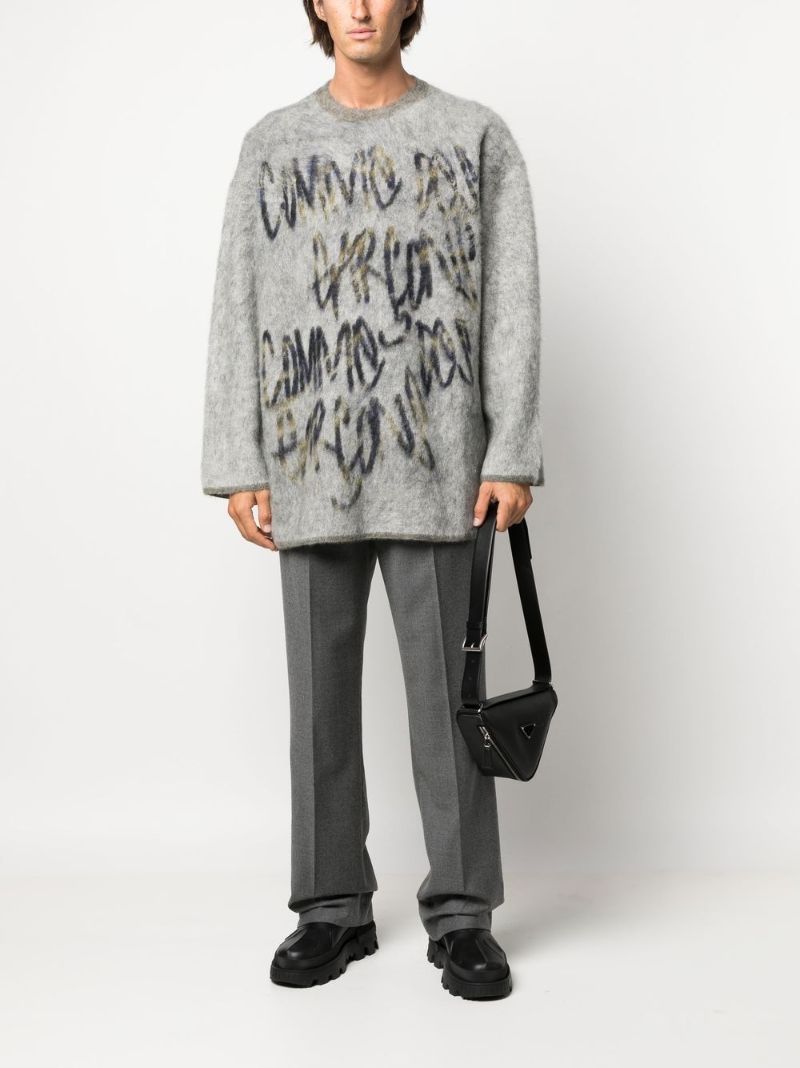 Grey Logo Brushed Knit Jumper