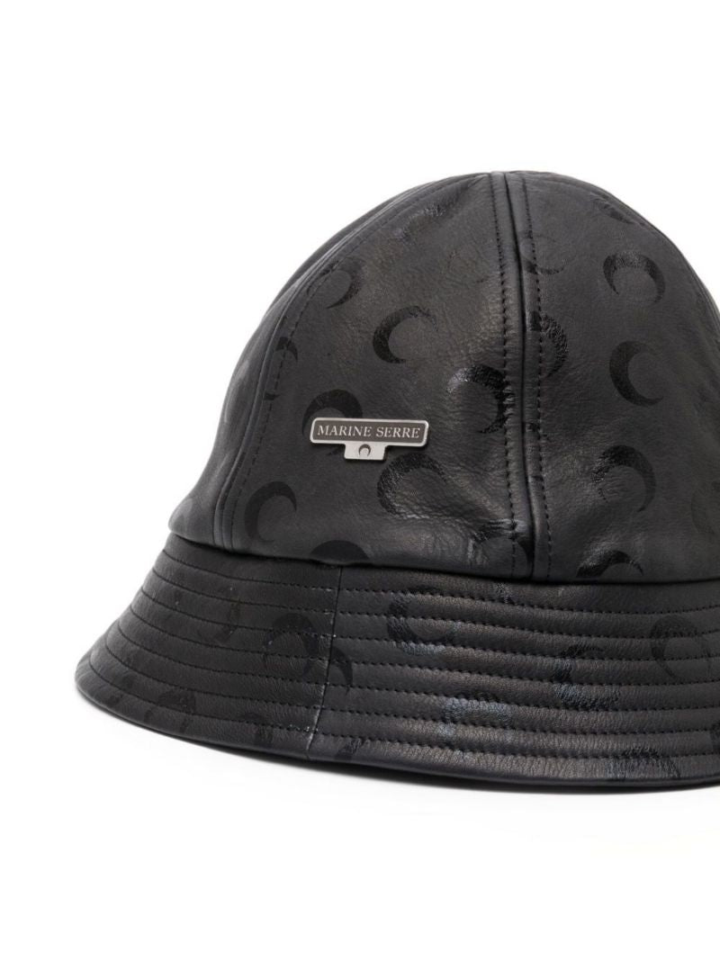 Black Crescent Moon Print Leather Bucket Hat