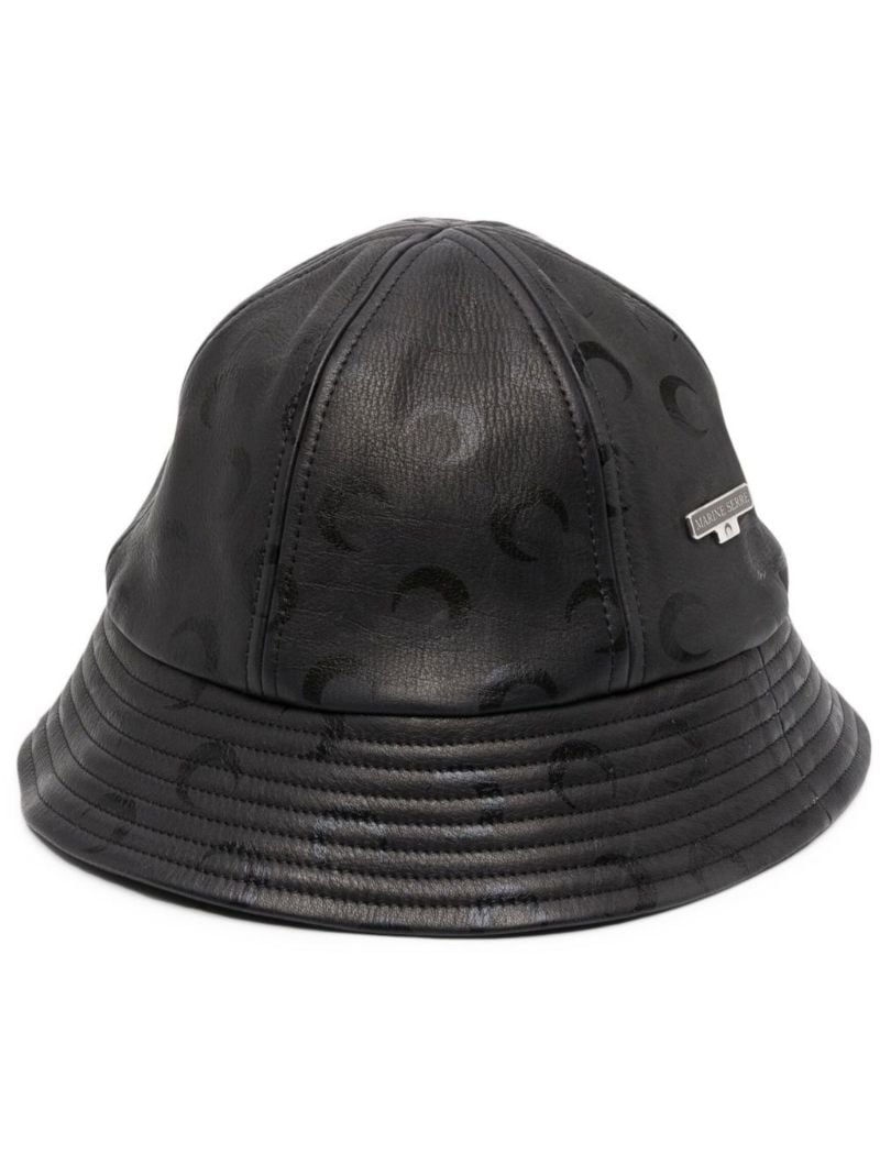 Black Crescent Moon Print Leather Bucket Hat