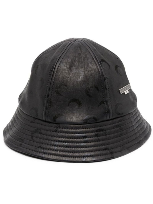 Black Crescent Moon Print Leather Bucket Hat
