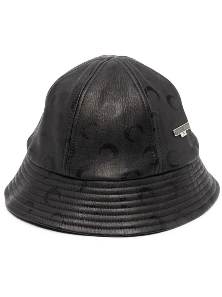 Black Crescent Moon Print Leather Bucket Hat