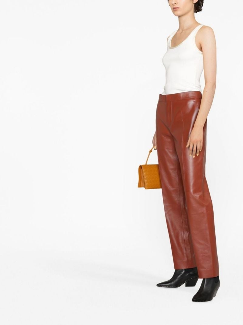 Brown Leather Straight-leg Trousers
