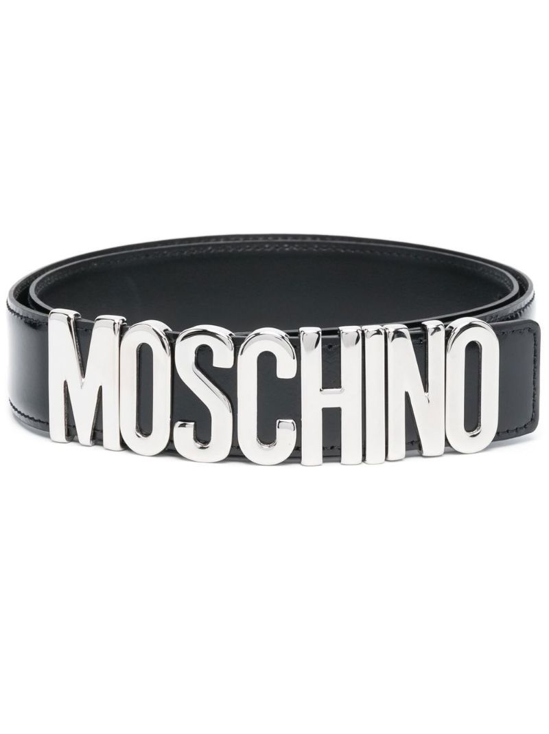 Black Logo Leather Belt