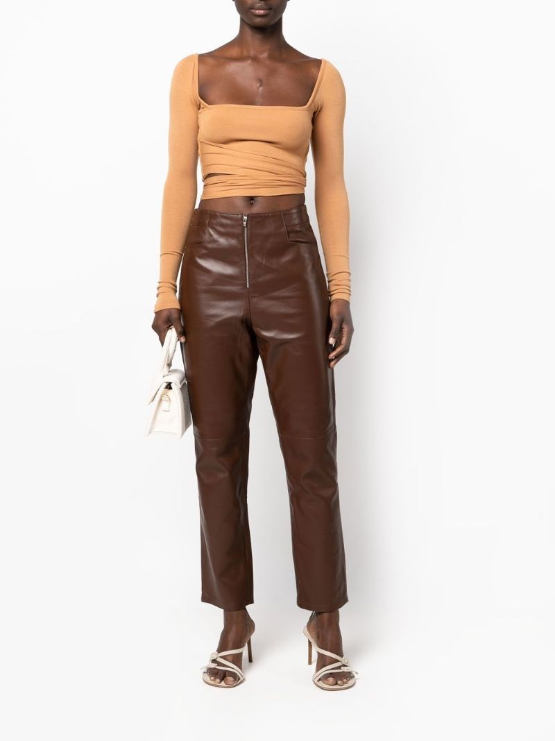 Brown High Waist Leather Trousers