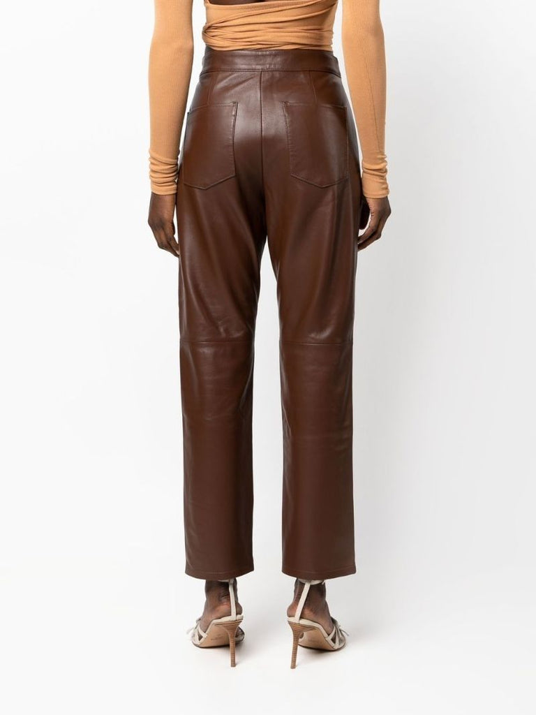 Brown High Waist Leather Trousers