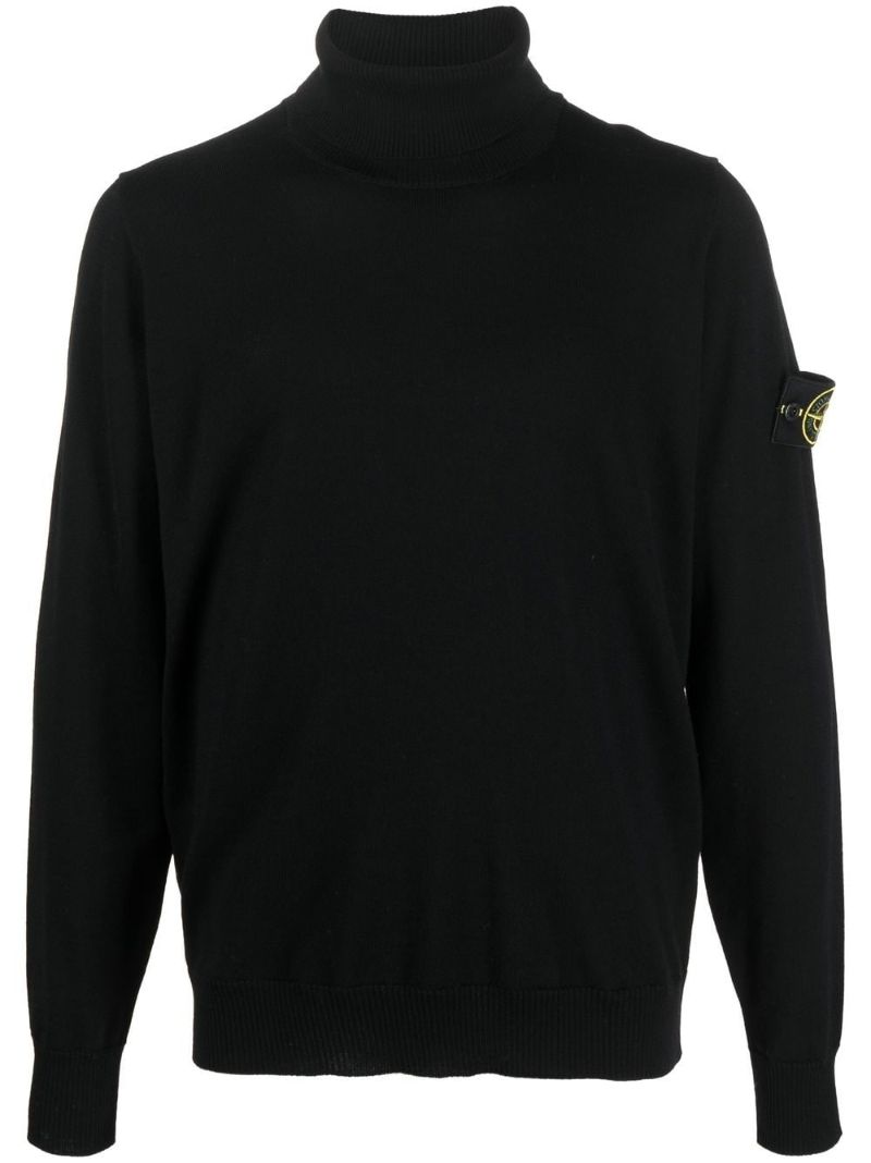 Black Roll Neck Wool Sweater