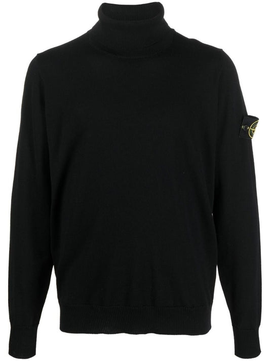 Black Roll Neck Wool Sweater