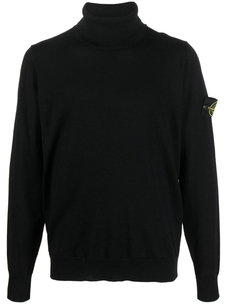 Black Roll Neck Wool Sweater