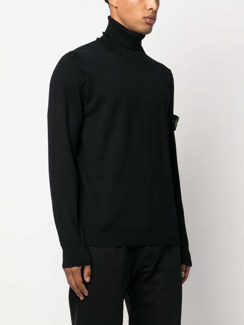 Black Roll Neck Wool Sweater