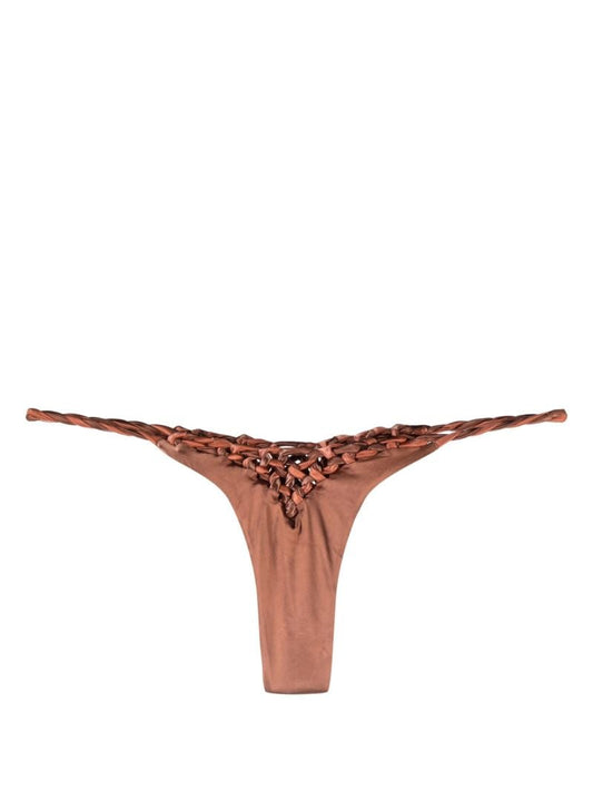 Brown Woven Bikini Bottoms