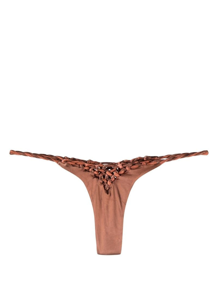 Brown Woven Bikini Bottoms