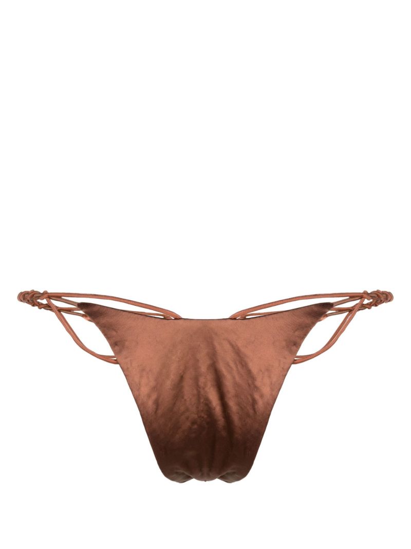 Brown Knot-detail Satin Bikini Bottoms