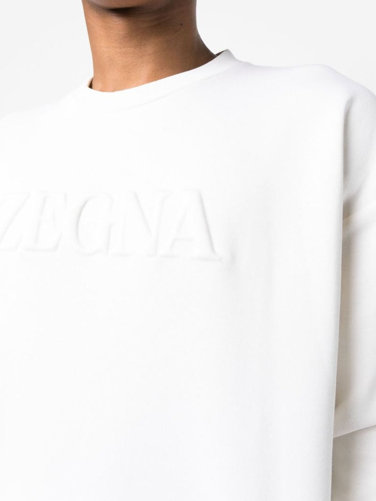 White Logo-embossed Crew-neck Sweatshirt