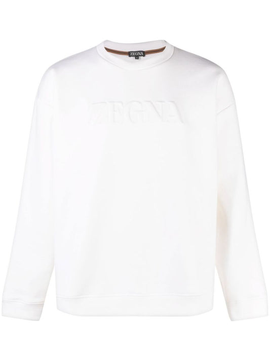 White Logo-embossed Crew-neck Sweatshirt