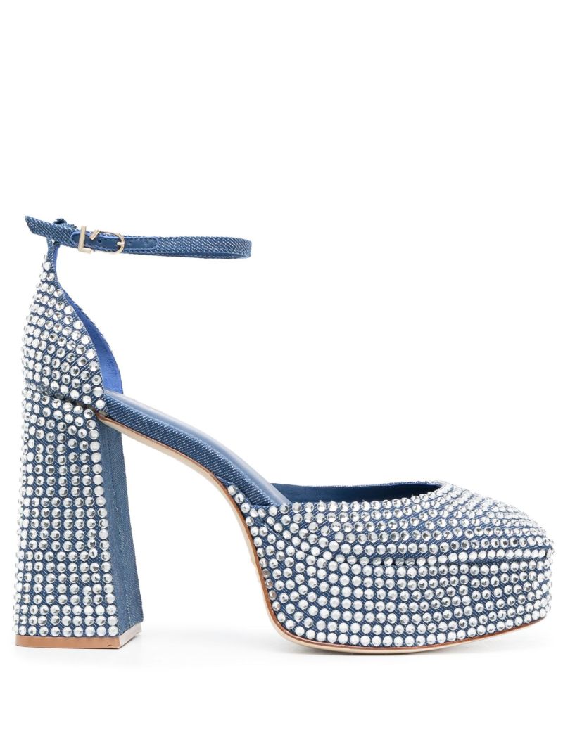 Blue Ari 115 Crystal Denim Platform Pumps