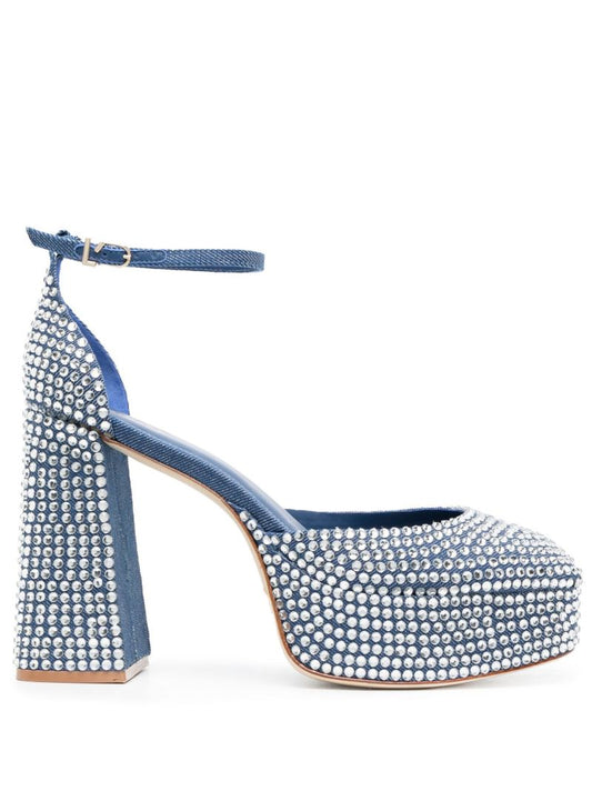 Blue Ari 115 Crystal Denim Platform Pumps