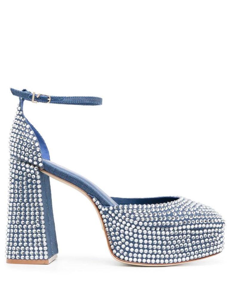 Blue Ari 115 Crystal Denim Platform Pumps