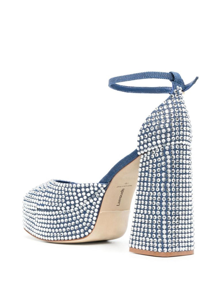 Blue Ari 115 Crystal Denim Platform Pumps