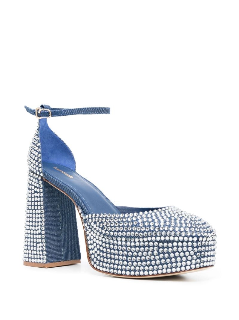Blue Ari 115 Crystal Denim Platform Pumps