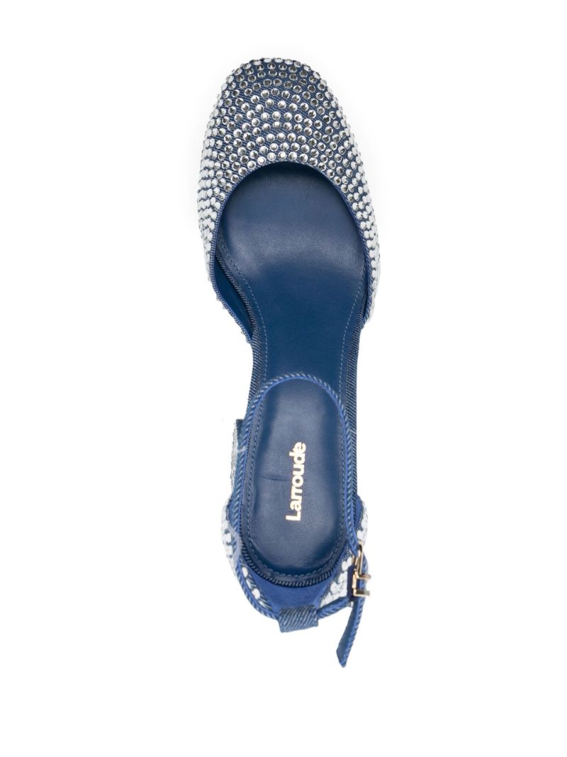 Blue Ari 115 Crystal Denim Platform Pumps
